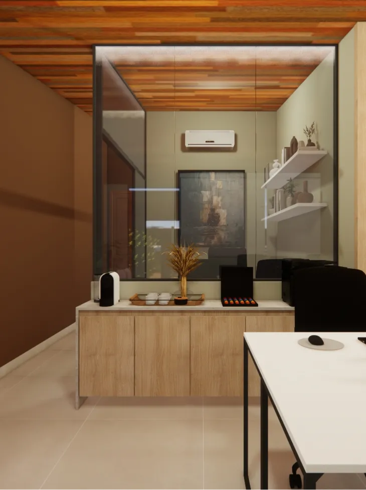 Sala de estar com painel de TV em marcenaria