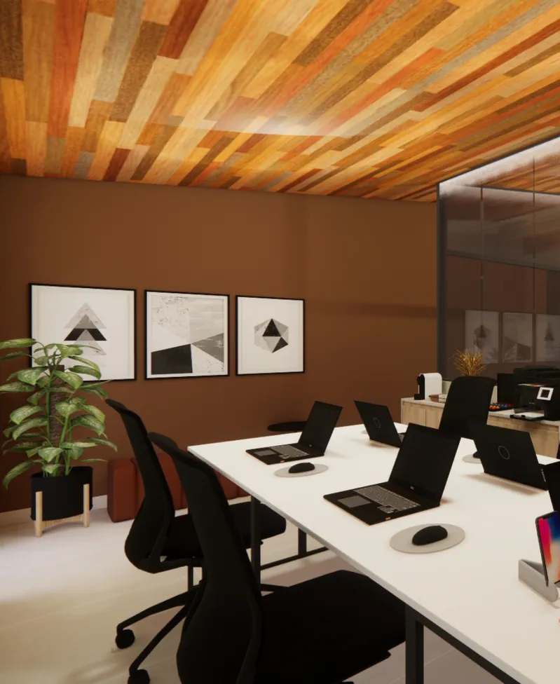 Home office residencial com estante sob medida